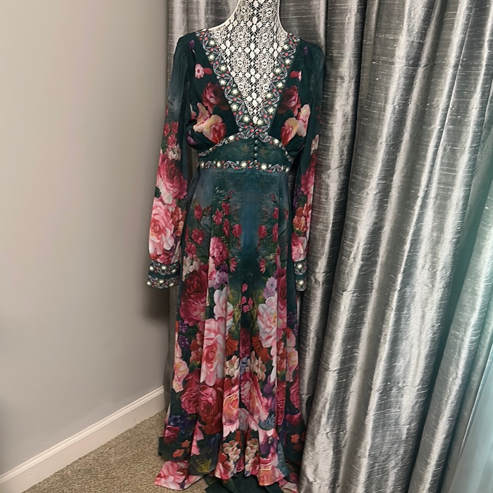 Dalia Long Sleeve Dress in Green and Pink
